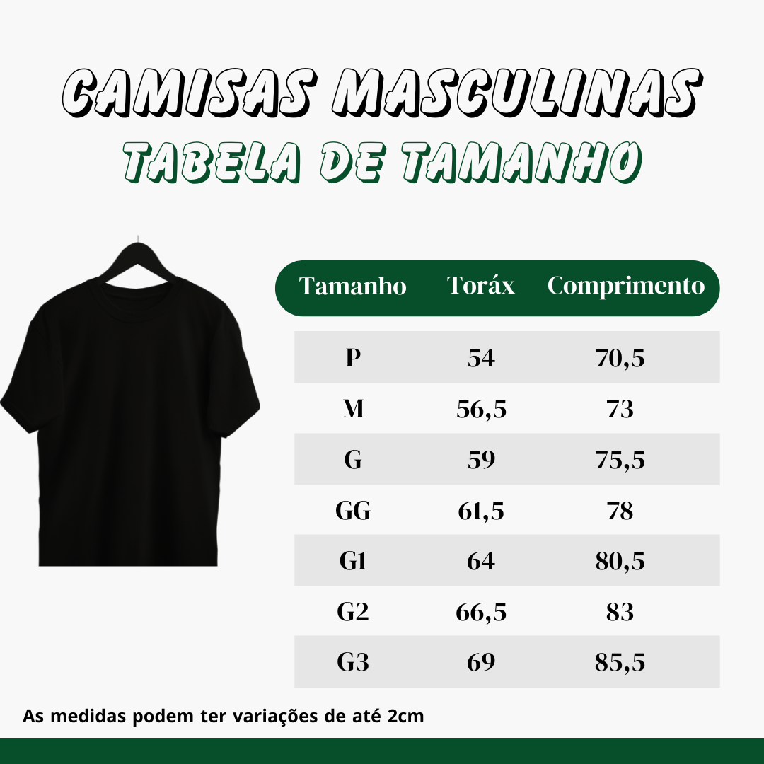 Tabela de tamanho camisas masculinas